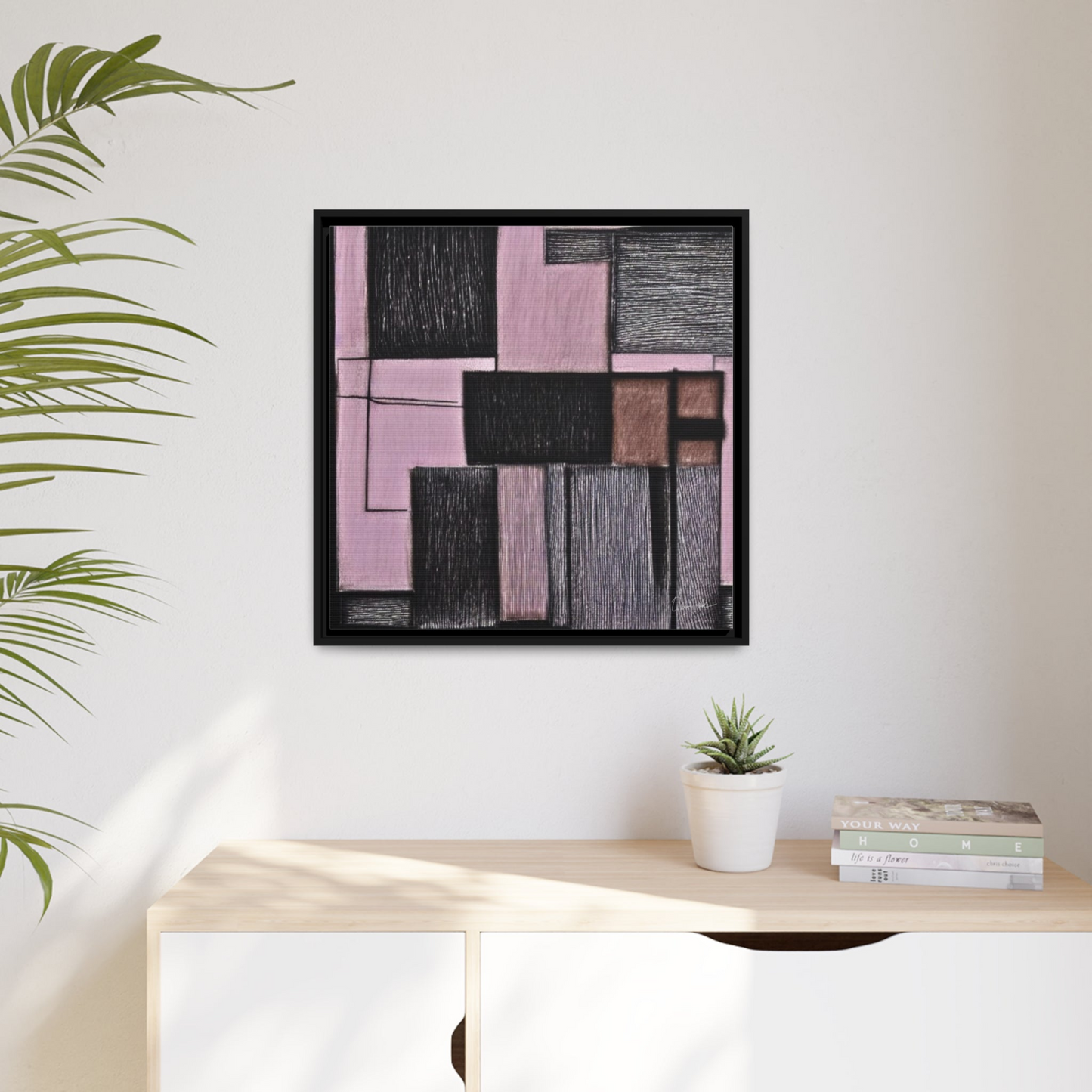 PINK GEOMETRIC Canvas Wall Art Matte With Frame By QueenNoble