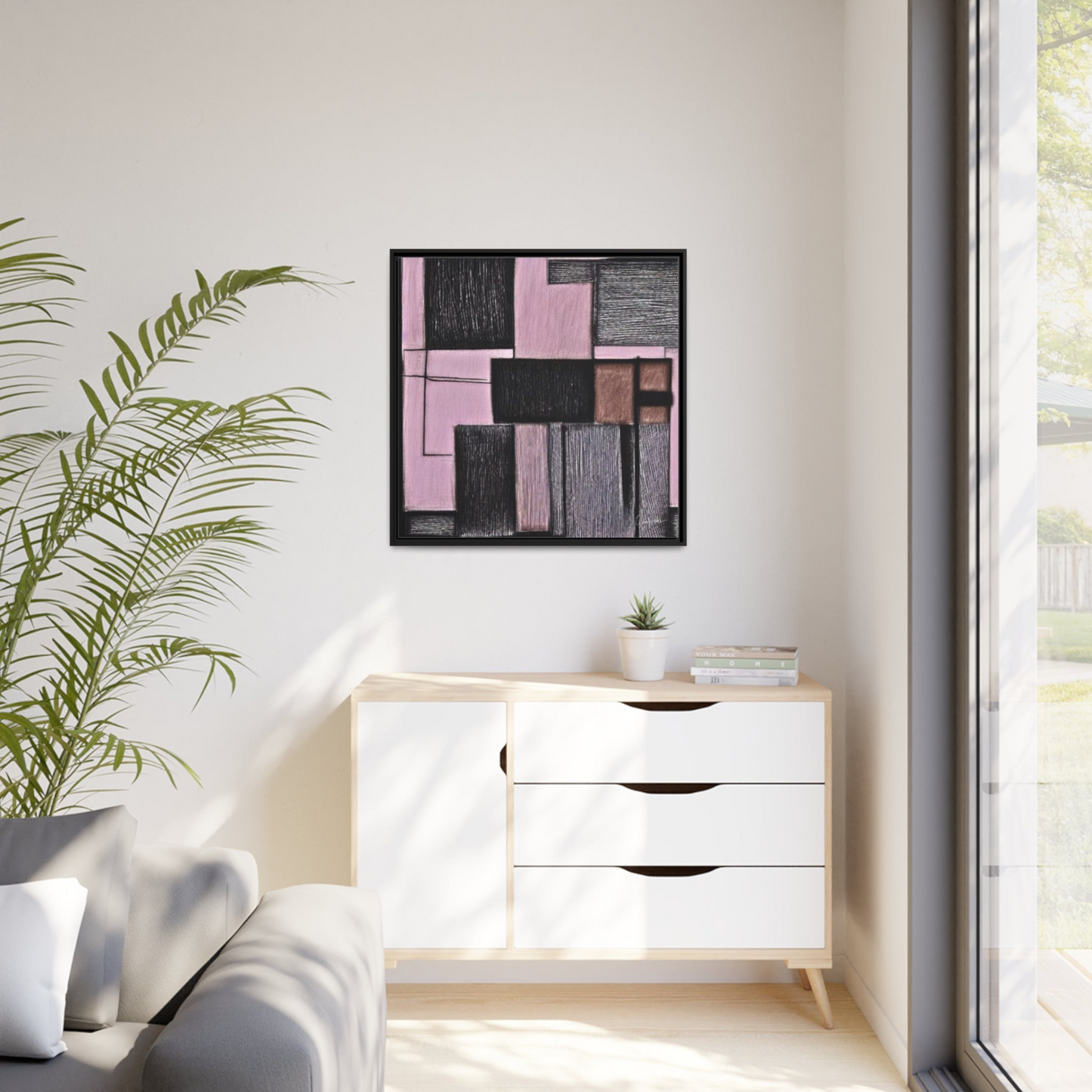 PINK GEOMETRIC Canvas Wall Art Matte With Frame By QueenNoble