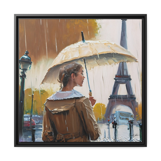 RAINING IN PARIS Framed Canvas Wall Art - By QueenNoble