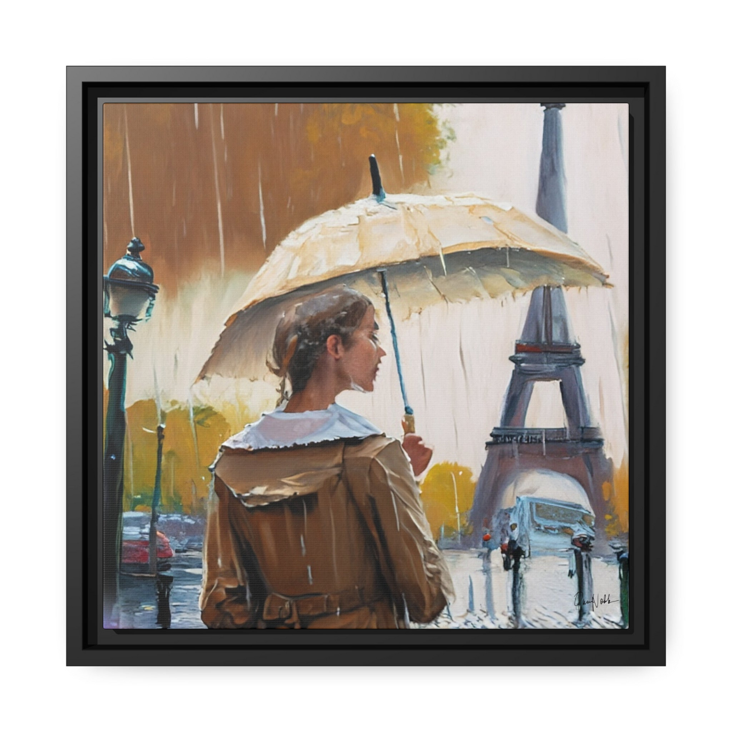 RAINING IN PARIS Framed Canvas Wall Art - By QueenNoble