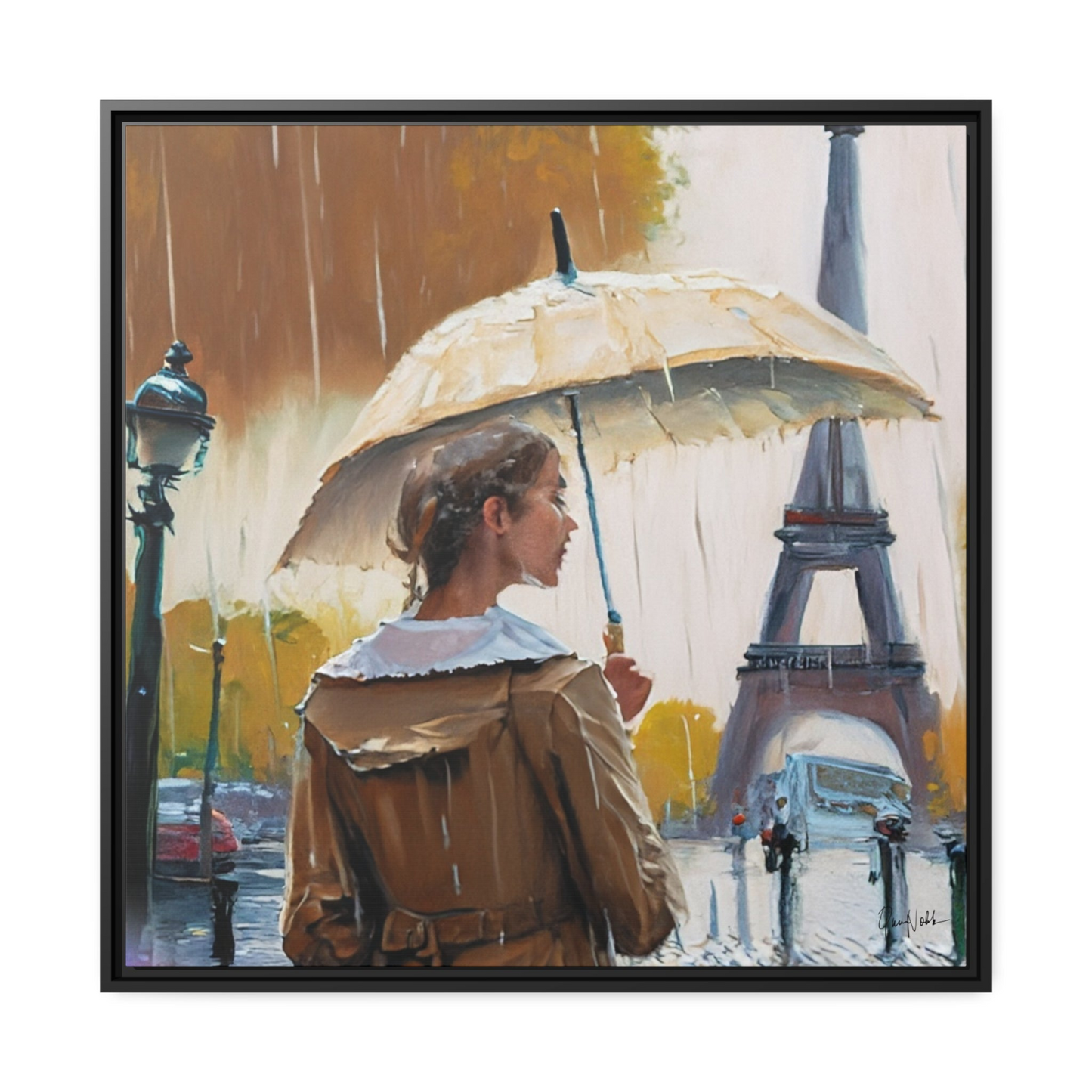 RAINING IN PARIS Framed Canvas Wall Art - By QueenNoble