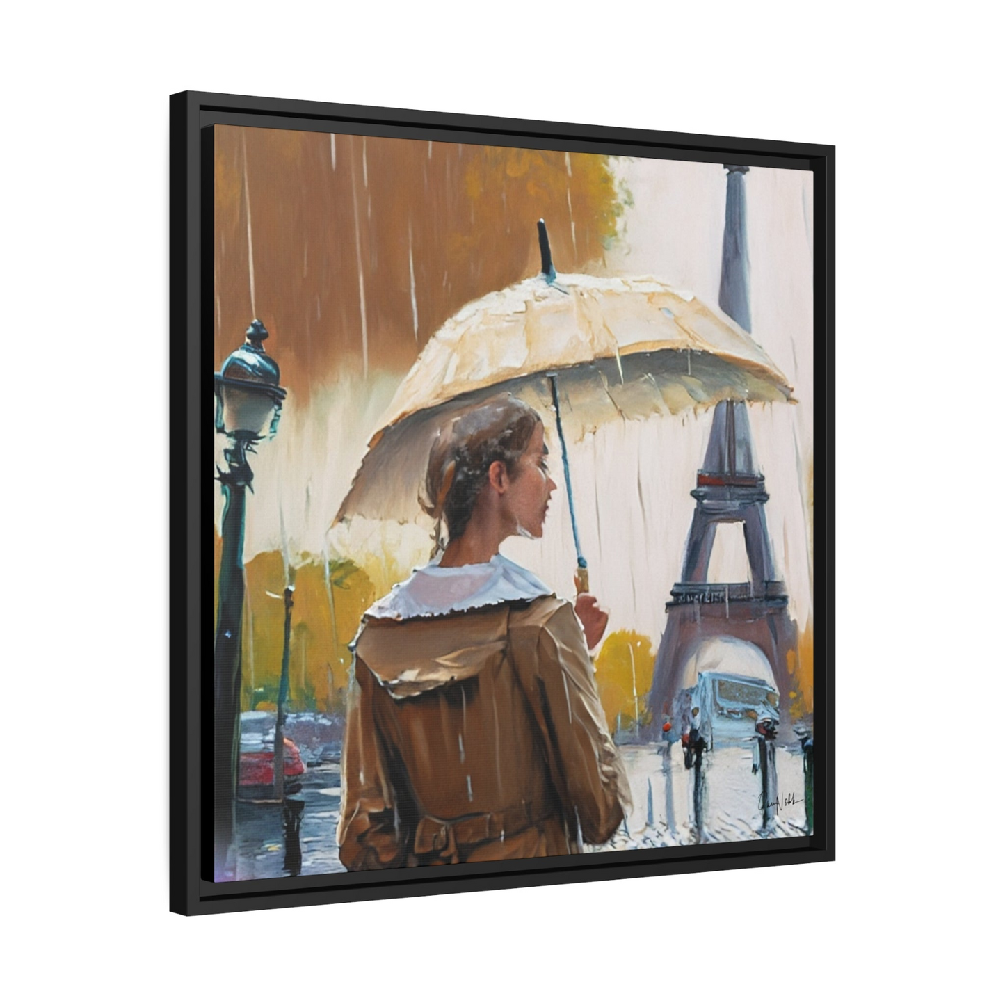 RAINING IN PARIS Framed Canvas Wall Art - By QueenNoble