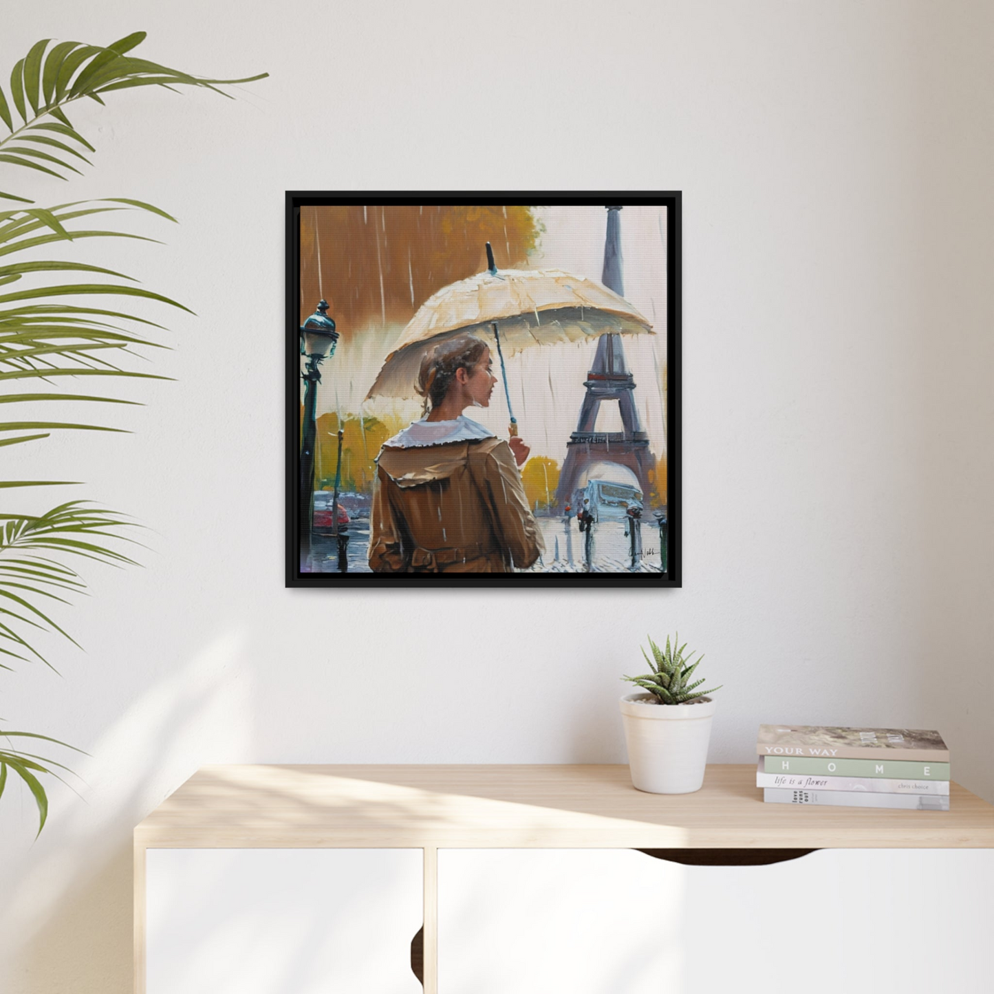 RAINING IN PARIS Framed Canvas Wall Art - By QueenNoble