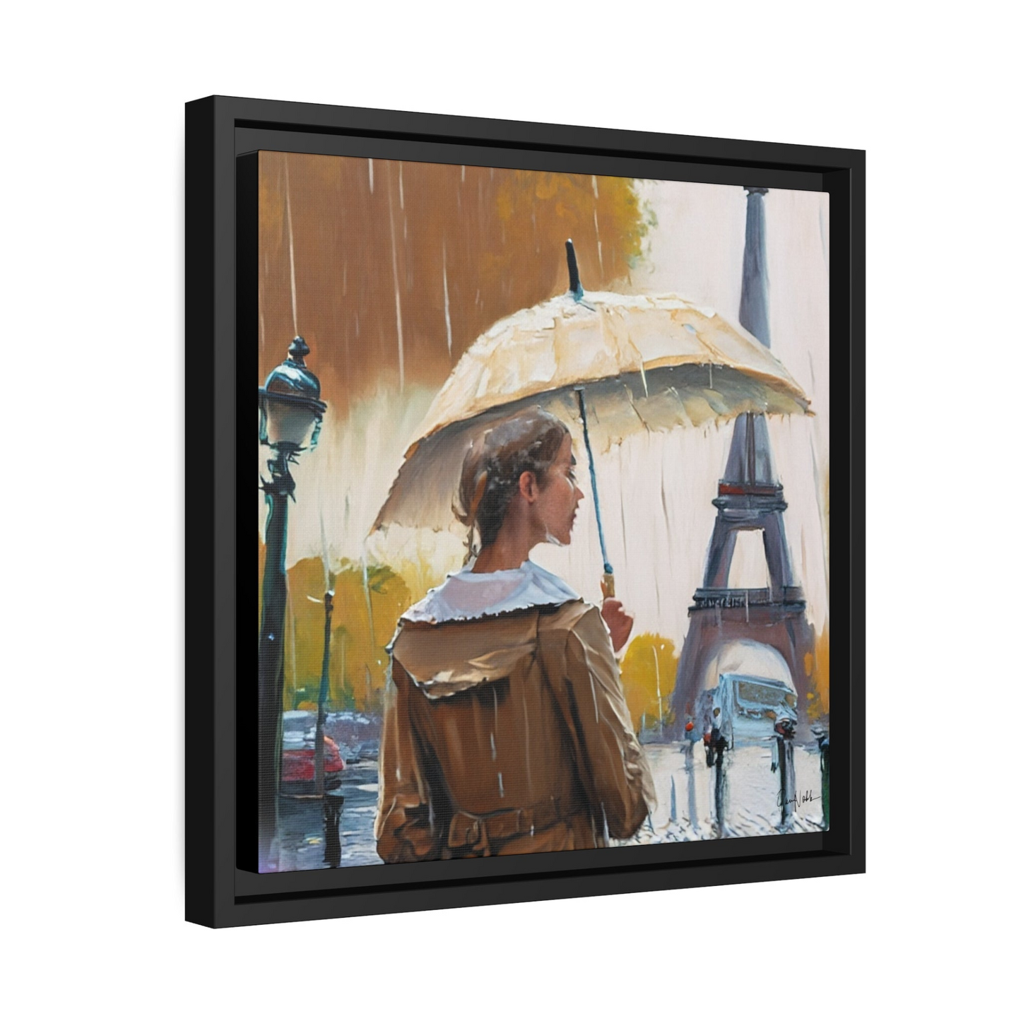 RAINING IN PARIS Framed Canvas Wall Art - By QueenNoble