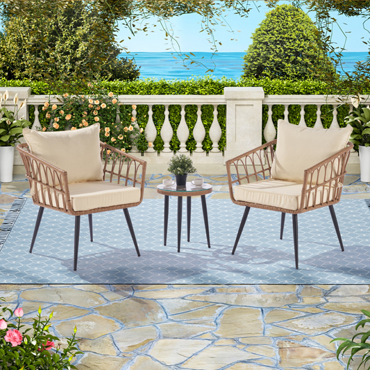 Outdoor Garden Rattan Furniture Sofa And Table Set  wood +yellow