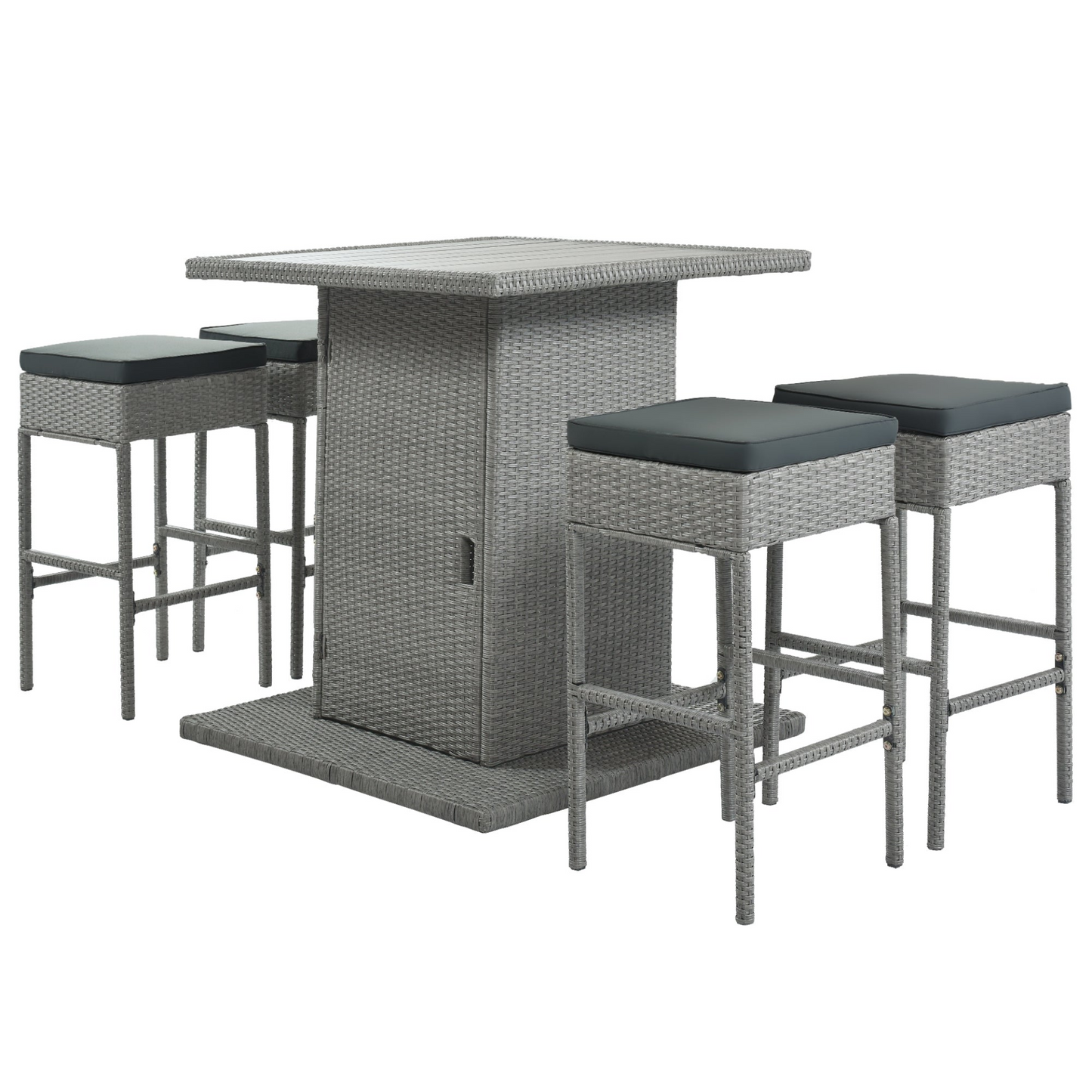 TOPMAX 5-Piece Rattan Dining Table Set with Storage Shelf (Gray)