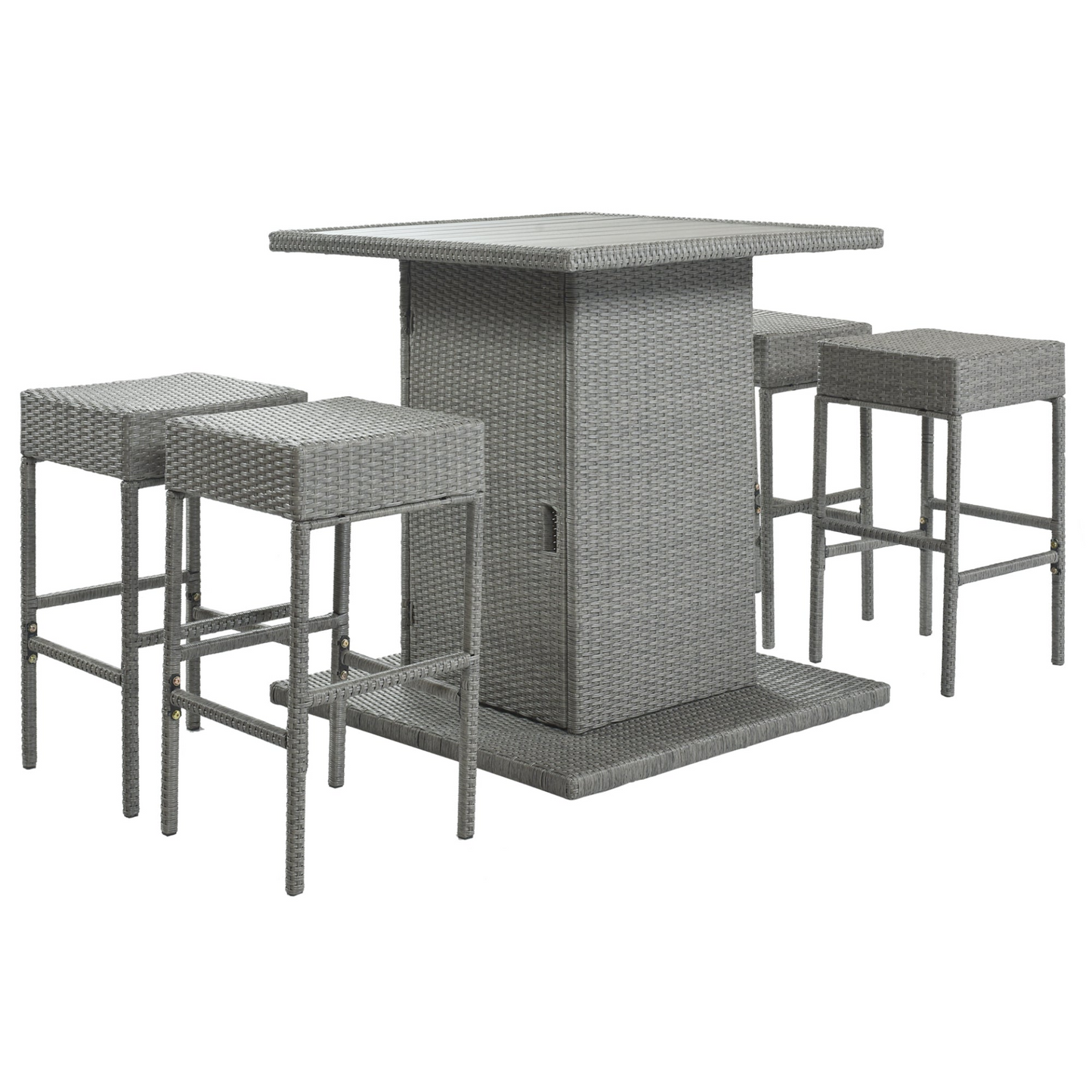 TOPMAX 5-Piece Rattan Dining Table Set with Storage Shelf (Gray)