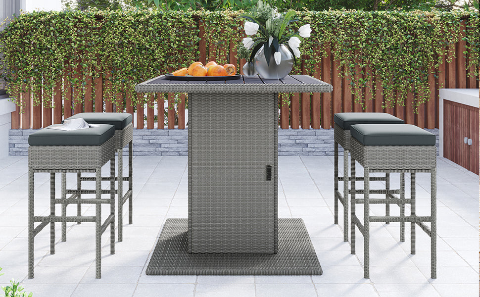 TOPMAX 5-Piece Rattan Dining Table Set with Storage Shelf (Gray)
