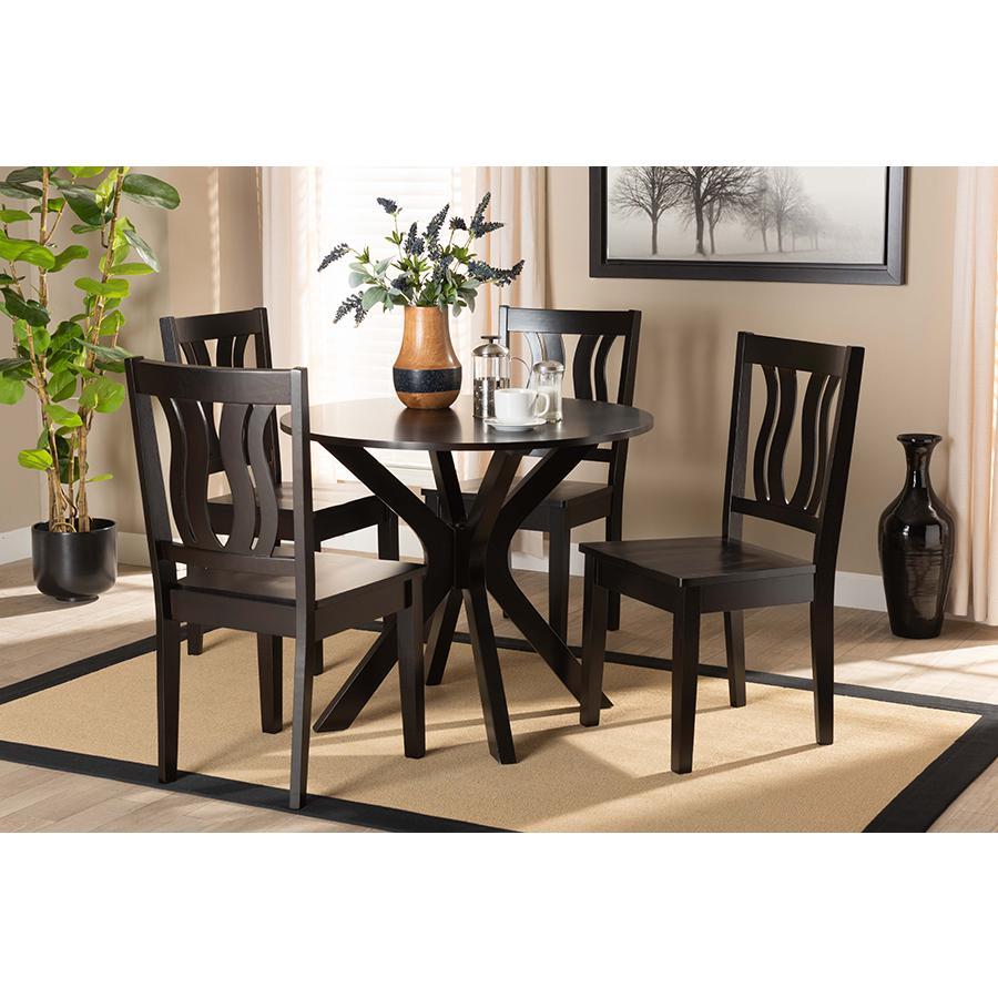 Transitional Dark Brown Finished Wood 5-Piece Dining Set