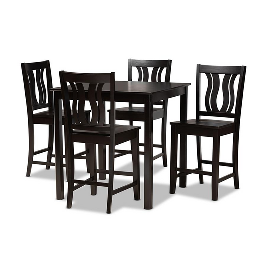 Transitional Dark Brown Finished Wood 5-Piece Pub Set