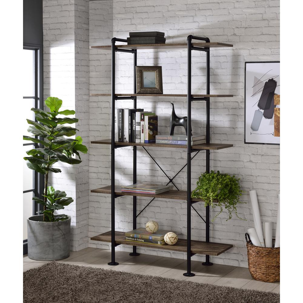 ACME Nefo Bookcase, Rustic Oak & Black Finish