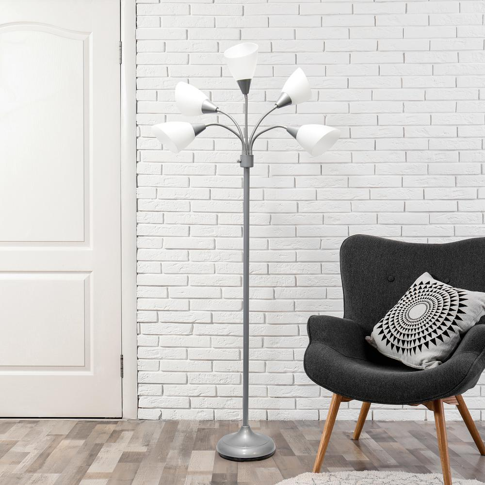 67" Multi Head Medusa 5 Light Adjustable Gooseneck Silver Floor Lamp