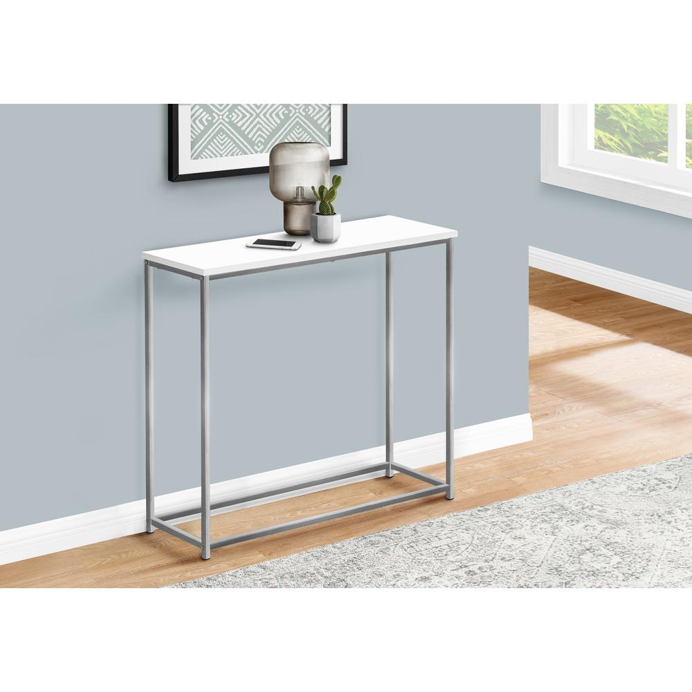 ACCENT TABLE - 32"L / WHITE / SILVER METAL CONSOLE