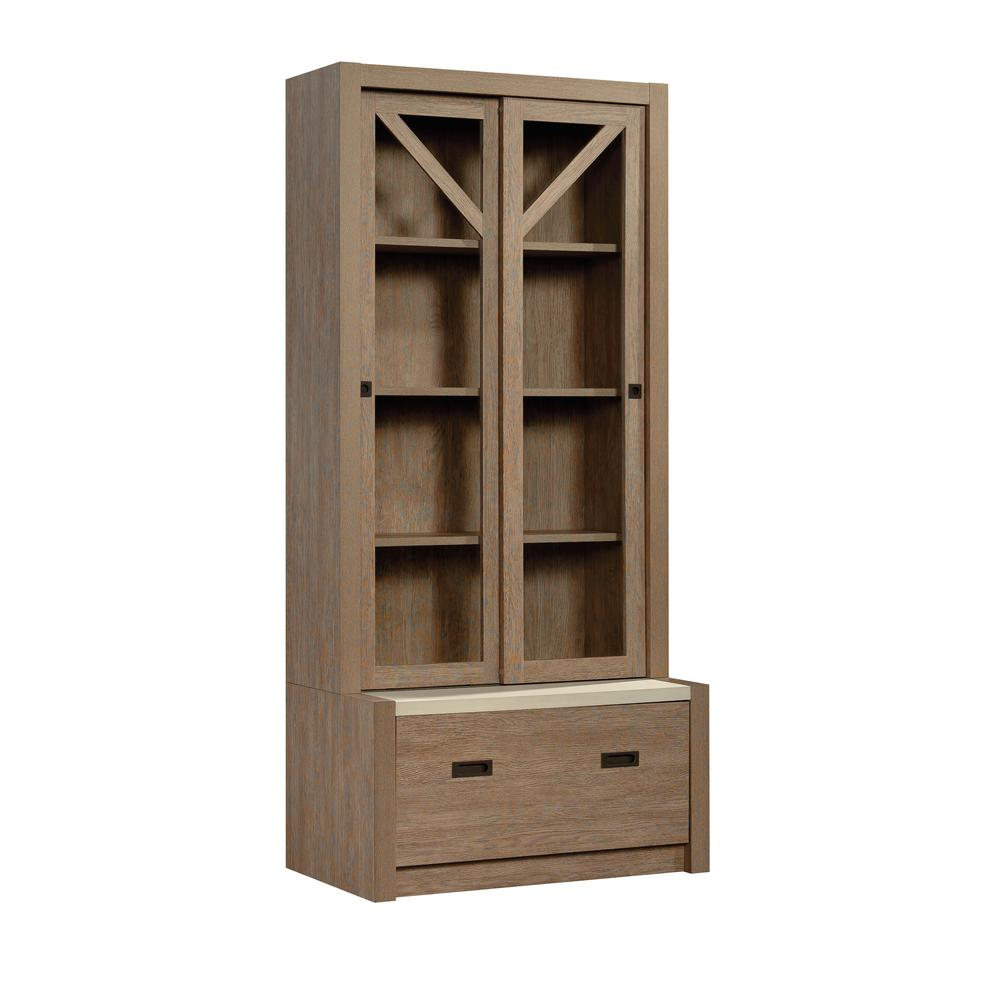 4-Shelf Bookcase with Doors in Brushed Oak