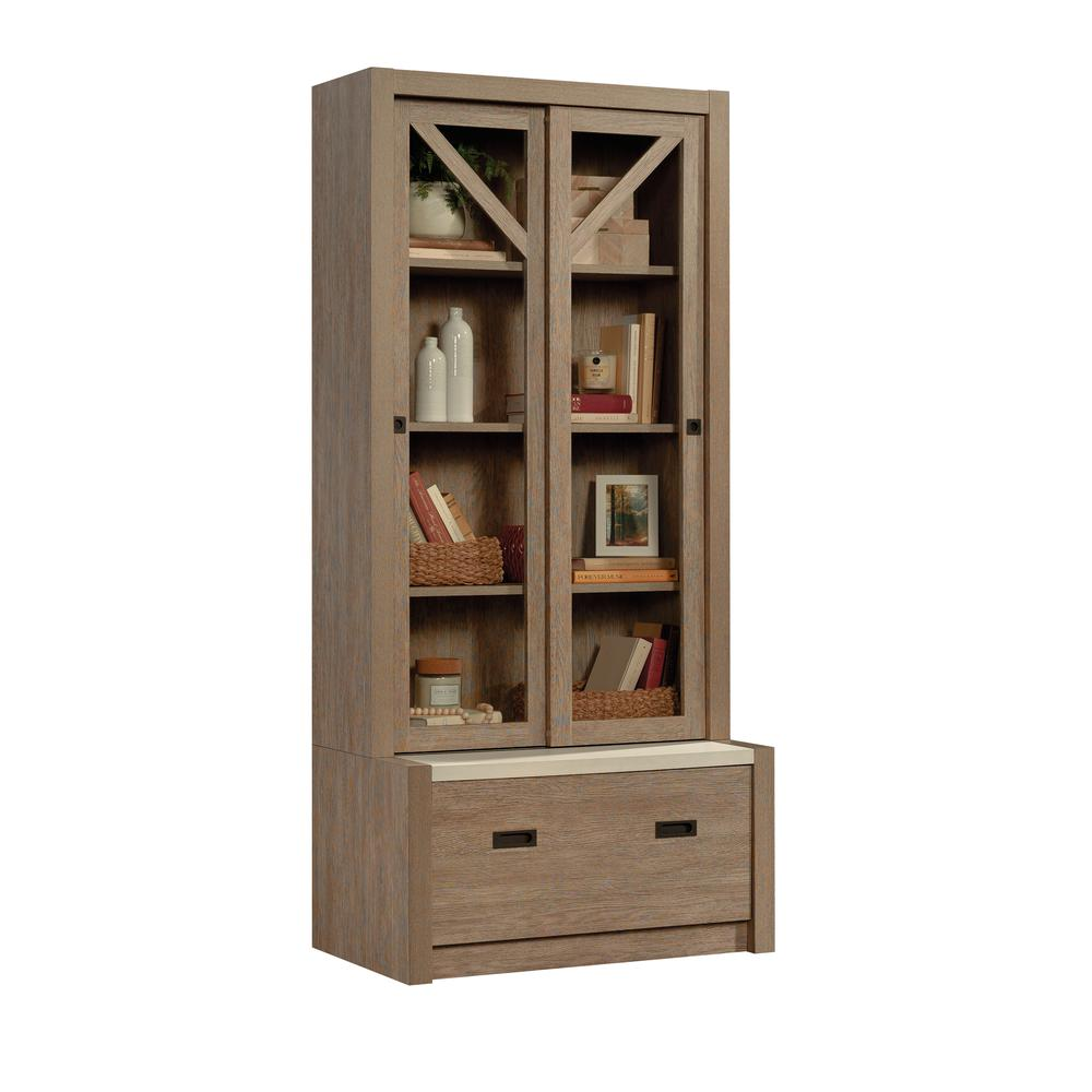 4-Shelf Bookcase with Doors in Brushed Oak