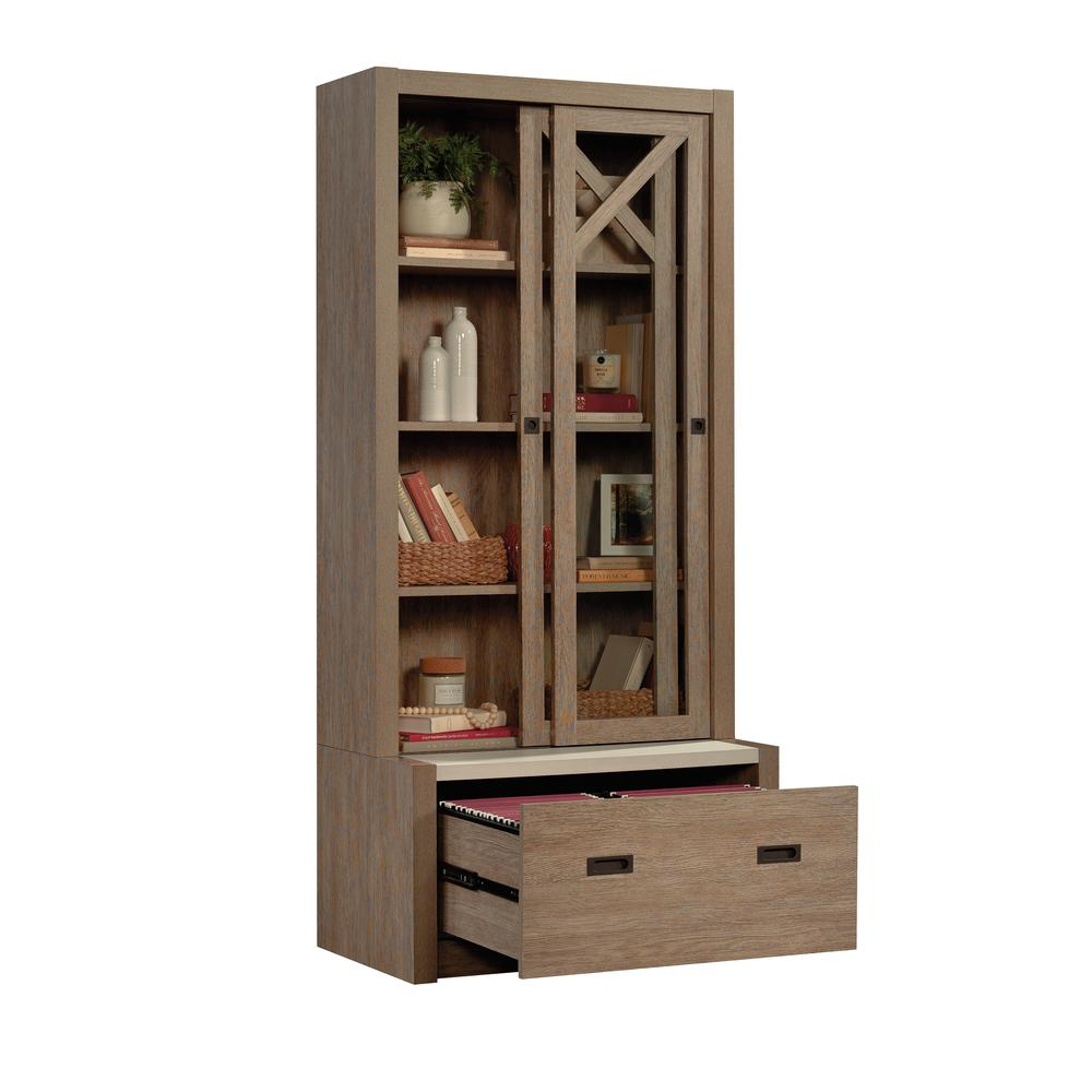 4-Shelf Bookcase with Doors in Brushed Oak