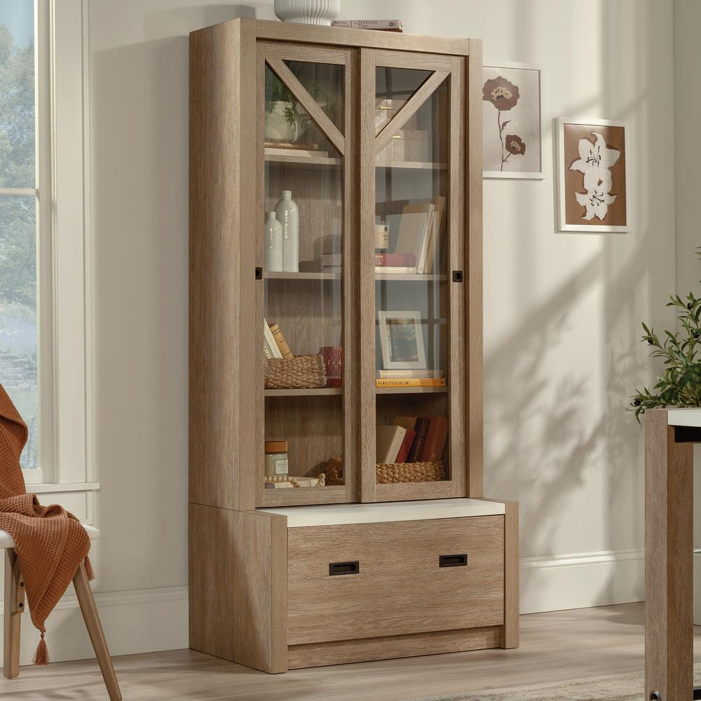 4-Shelf Bookcase with Doors in Brushed Oak