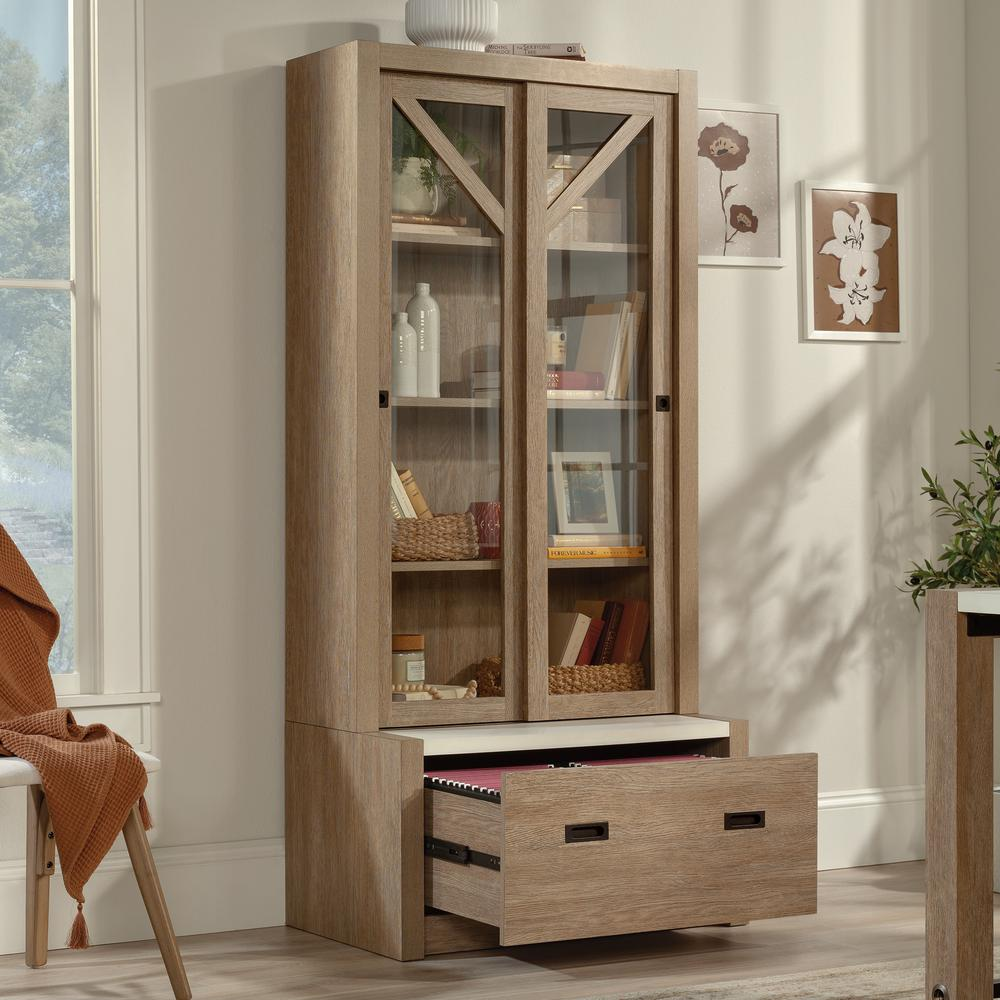 4-Shelf Bookcase with Doors in Brushed Oak