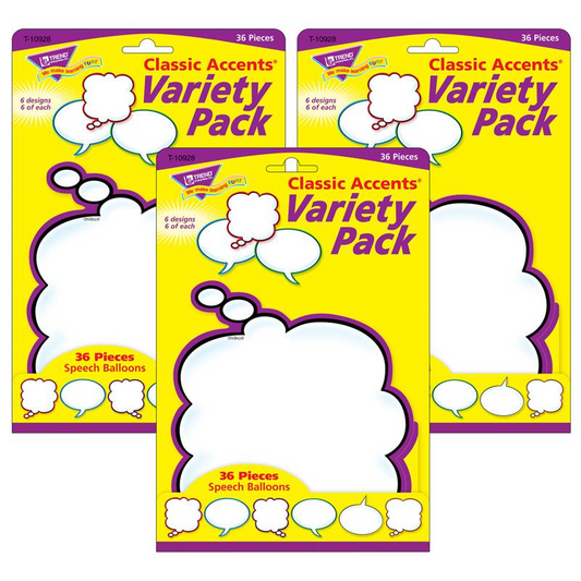 Speech Balloons Classic Accents Variety Pack, 36 Per Pack, 3 Packs