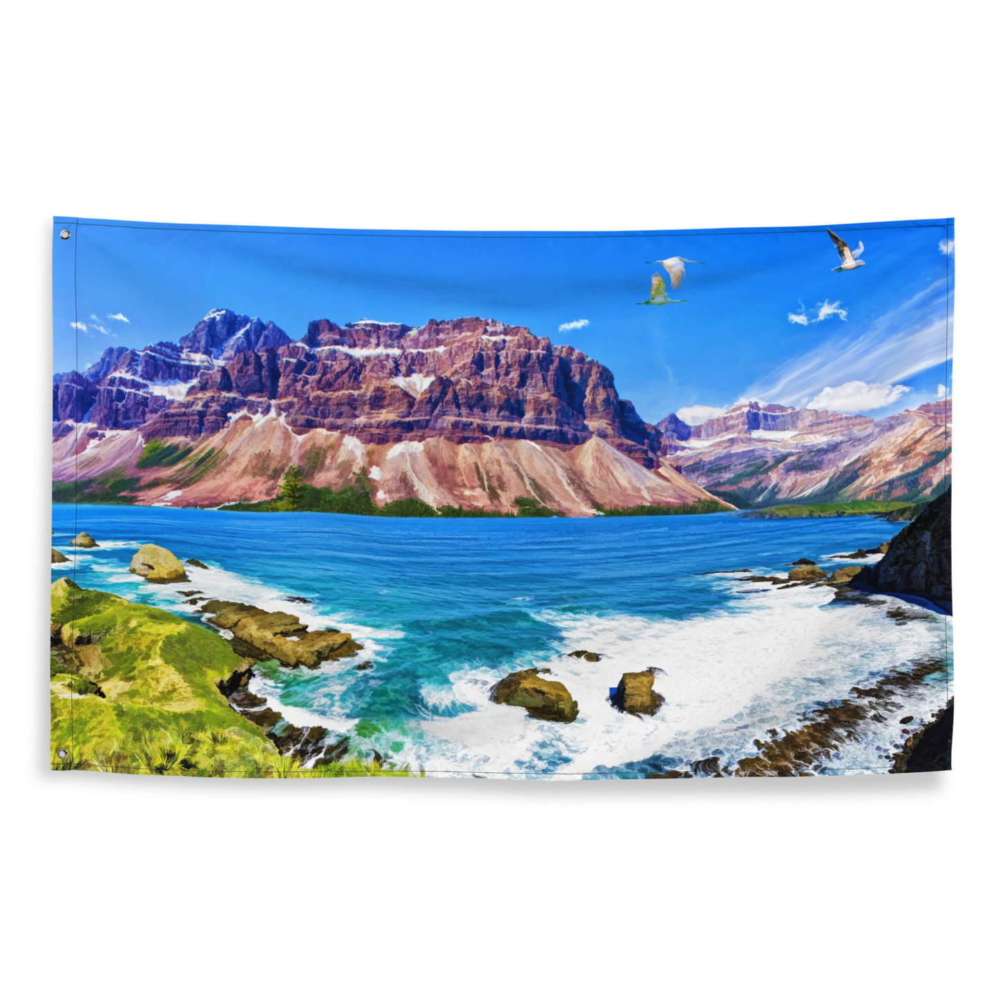 Mountain Beach Painting Flag