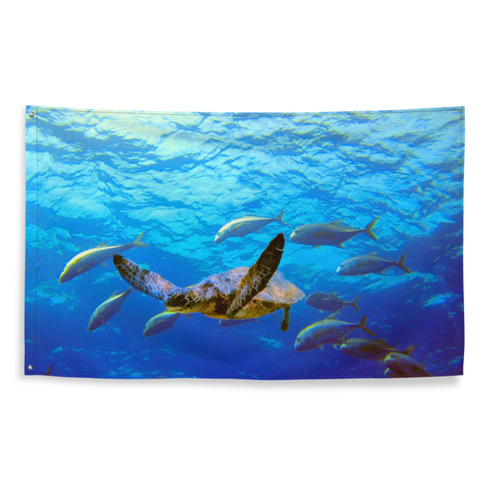 Turtle and Fish Art Flag Tapestry