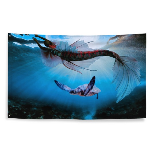 Turtle and Fish Art Flag Tapestry