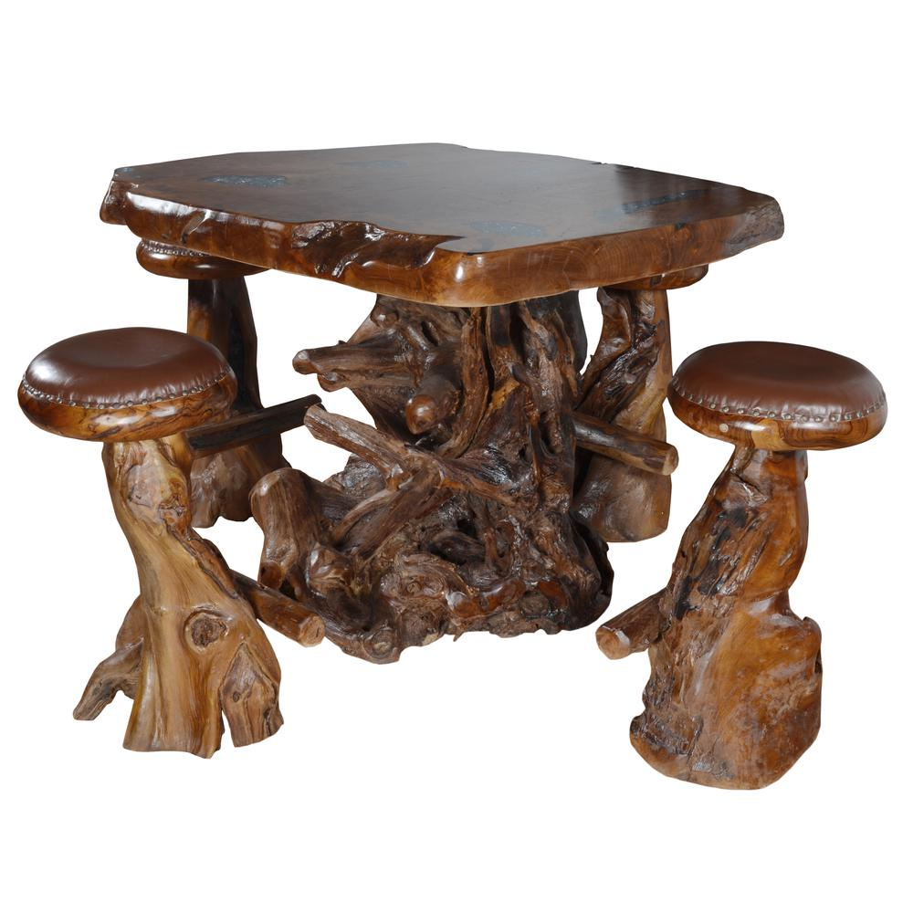 Live Edge Natural Teak Bar Table Set of 5