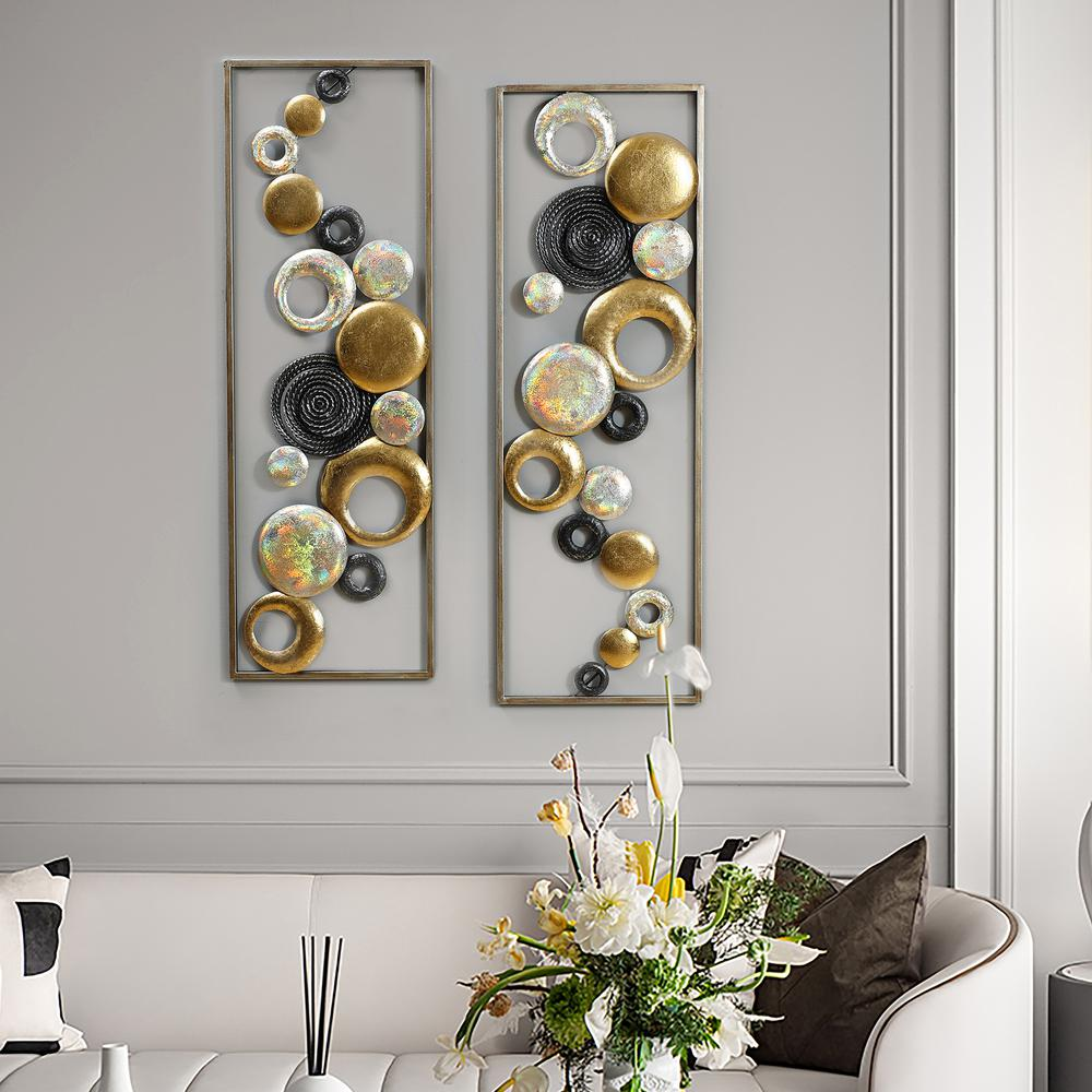 Set of 2 Modern Multi-Color Abstract Metal Wall Decor Panels