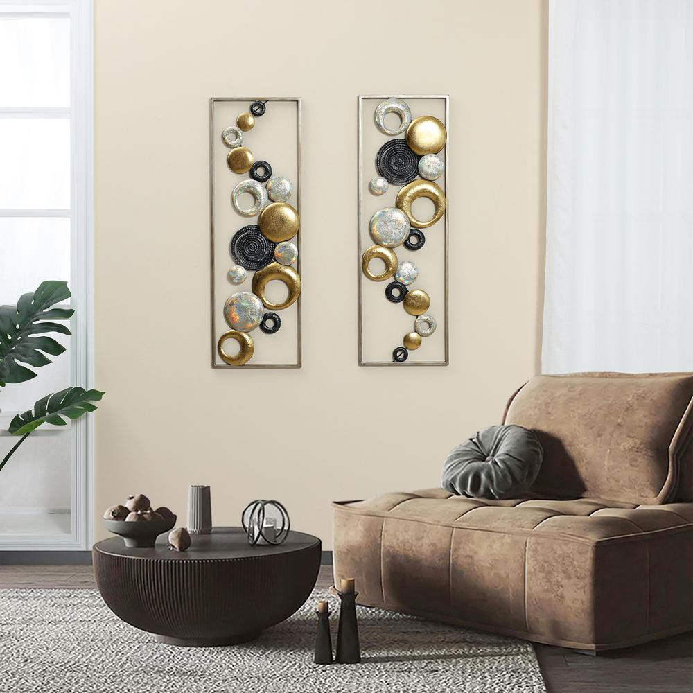 Set of 2 Modern Multi-Color Abstract Metal Wall Decor Panels