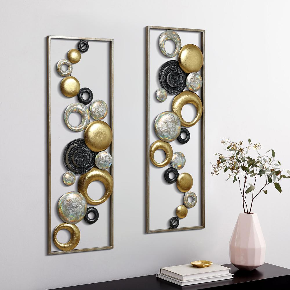 Set of 2 Modern Multi-Color Abstract Metal Wall Decor Panels