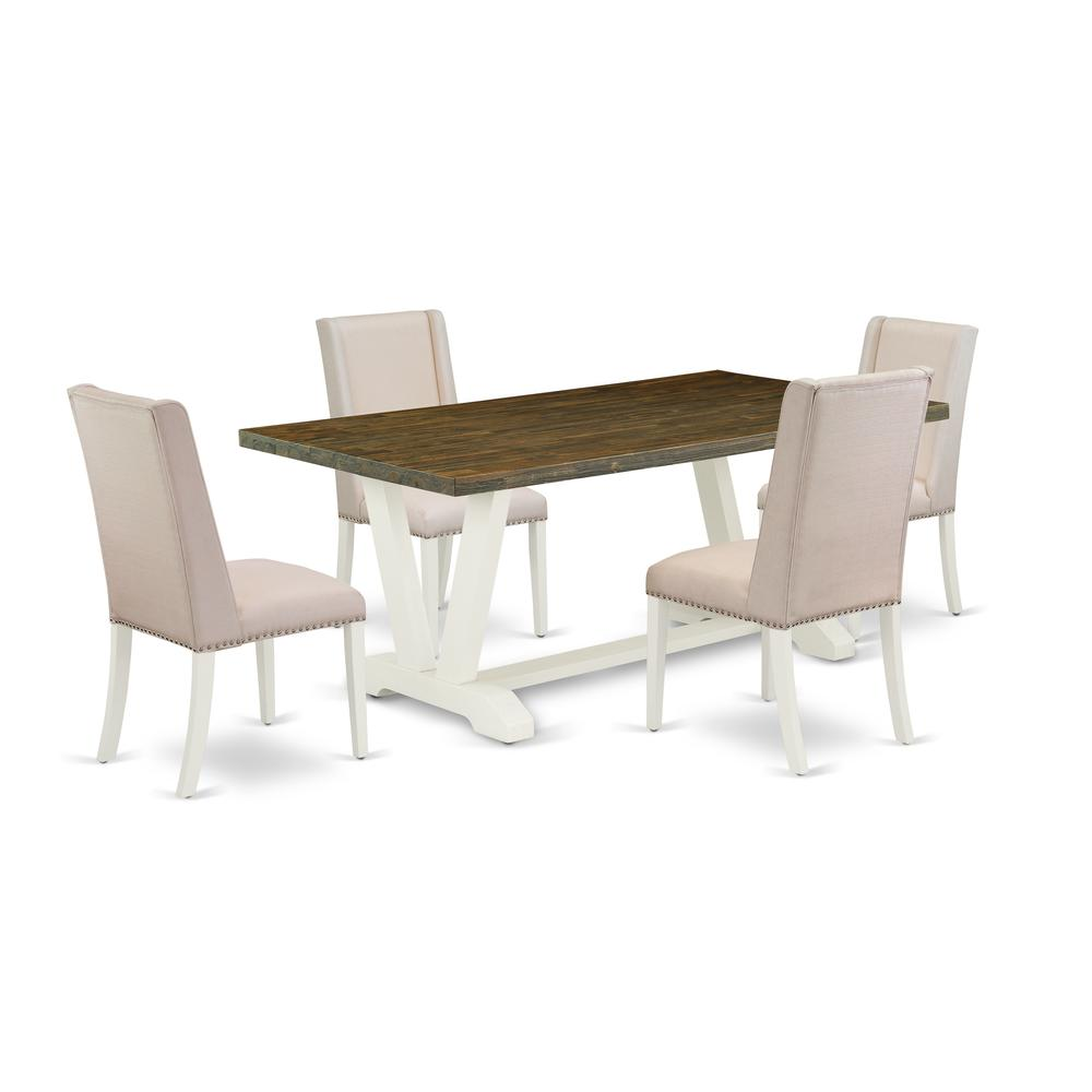 East West Furniture 5-Piece Modern kitchen table set a Superb Distressed Jacobean Color rectangular Table Top and 4 Excellent Linen Fabric Padded Chairs with Nail Heads and Stylish Chair Back, Wire Br
