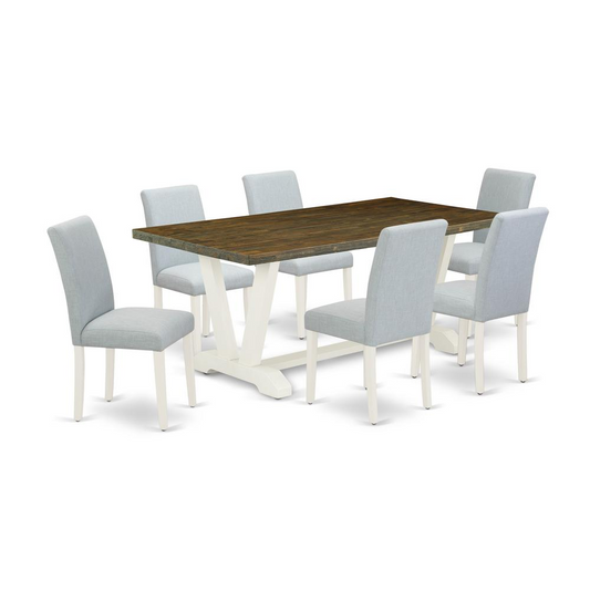 East West Furniture 7-Pc kitchen dining table set Includes 6 Dining Chairs with Upholstered Seat and High Back and a Rectangular Modern Kitchen Table - Linen White Finish