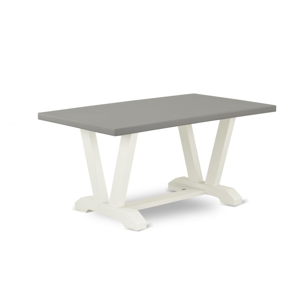 East West Furniture 5-Pc Dining Room Set- 4 Parson Chairs with Smoke Linen Fabric Seat and Button Tufted Chair Back - Rectangular Table Top & Wooden Legs - Cement and Linen White Finish