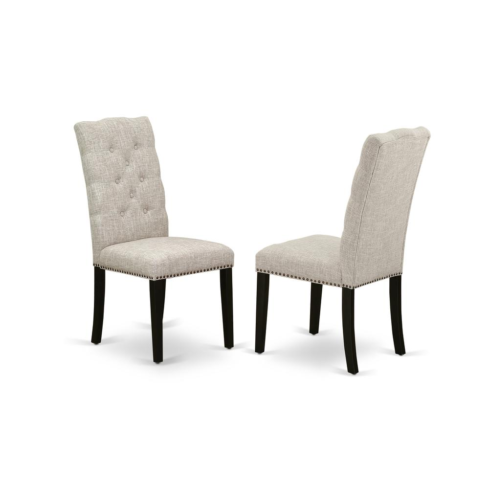 East West Furniture 6-Pc Dining Set-Doeskin Linen Fabric Seat and Button Tufted Chair Back Parson chairs, A Rectangular Bench and Rectangular Top Dining room Table with Hardwood Legs - Cement and Wire