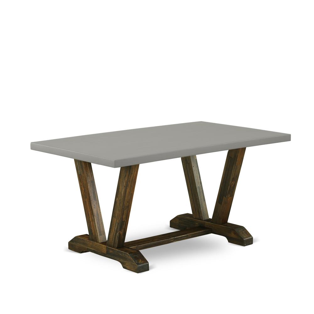 East West Furniture 6-Piece Wood Dining Table Set-Dark Khaki Linen Fabric Seat and High Stylish Chair Back Kitchen chairs, A Rectangular Bench and Rectangular Top Wood Kitchen Table with Wooden Legs -