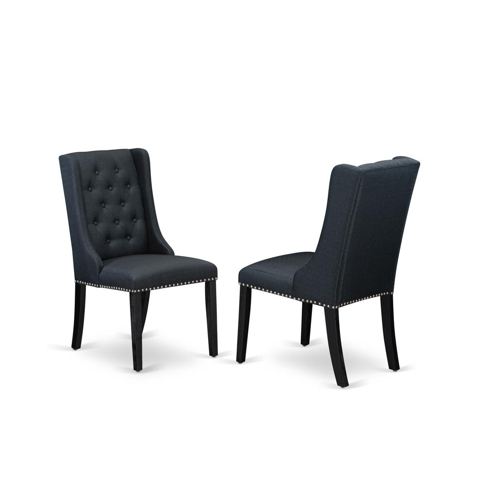 East West Furniture V797FO749-9 9-Piece Dining Room Table Set - 8 Black Pu Leather Dining Room Chairs Button Tufted with Nail heads and Dining Table - Distressed Jacobean Finish