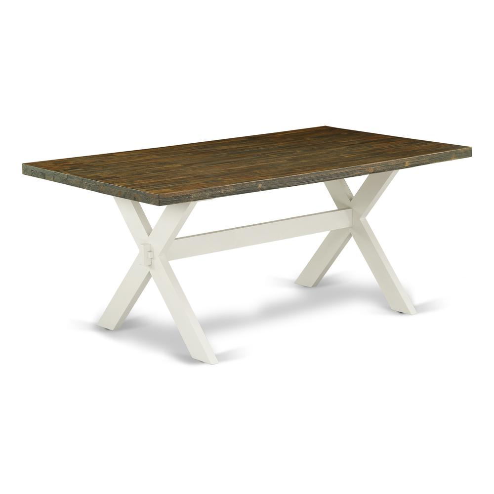 East West Furniture X077BA201-7 7-Pc Dinette Set - 6 Mid Century Dining Chairs and 1 Modern Rectangular Distressed Jacobean Wooden Dining Table Top with High Chair Back - Linen White Finish