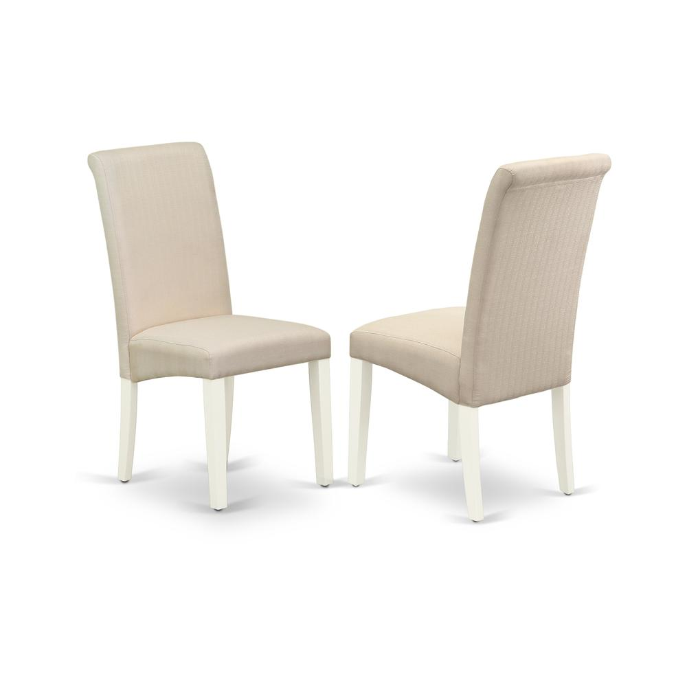 East West Furniture X077BA201-7 7-Pc Dinette Set - 6 Mid Century Dining Chairs and 1 Modern Rectangular Distressed Jacobean Wooden Dining Table Top with High Chair Back - Linen White Finish