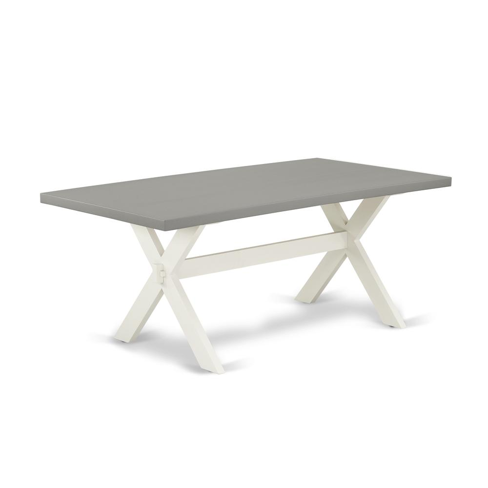 East West Furniture X097SI215-6 6-Piece Dining Table Set- 4 Dining Room Chairs with Baby Blue Linen Fabric Seat and Button Tufted Chair Back - Rectangular Top & Wooden Cross Legs Dining Room Table and