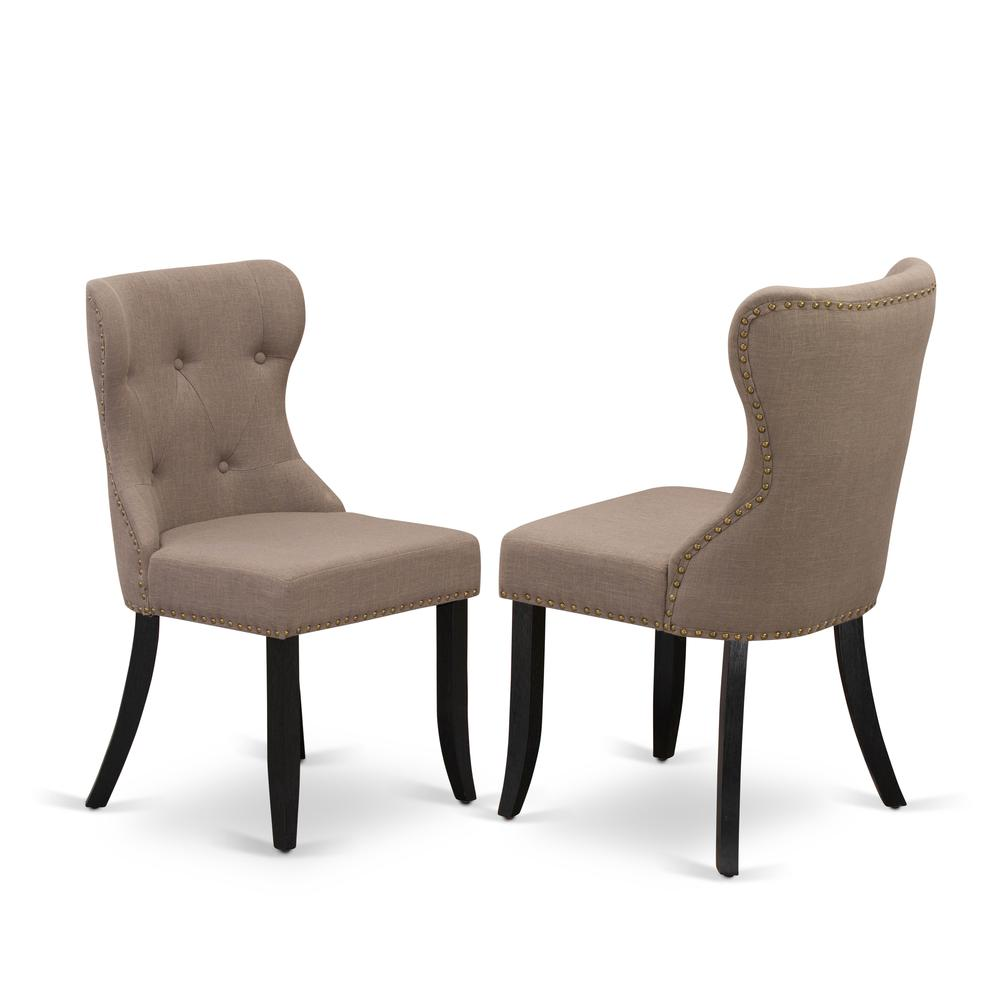 East West Furniture X676SI648-6 6-Piece Dining Table Set- 4 Mid Century Dining Chairs with Coffee Linen Fabric Seat and Button Tufted Chair Back - Rectangular Top & Wooden Cross Legs Dining Table and
