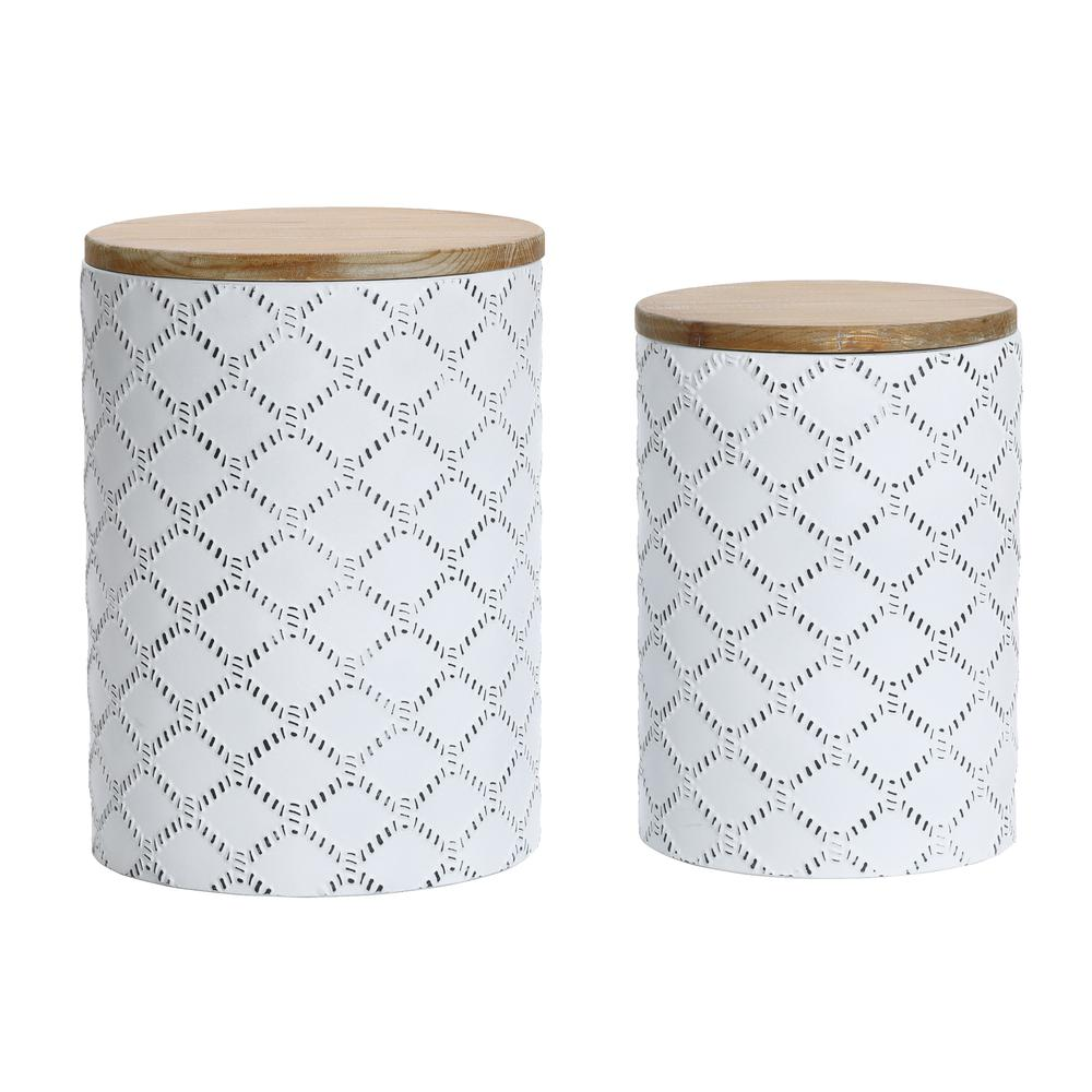 White Round Metal Side and End Tables with Enclosed Storage (Set of 2)