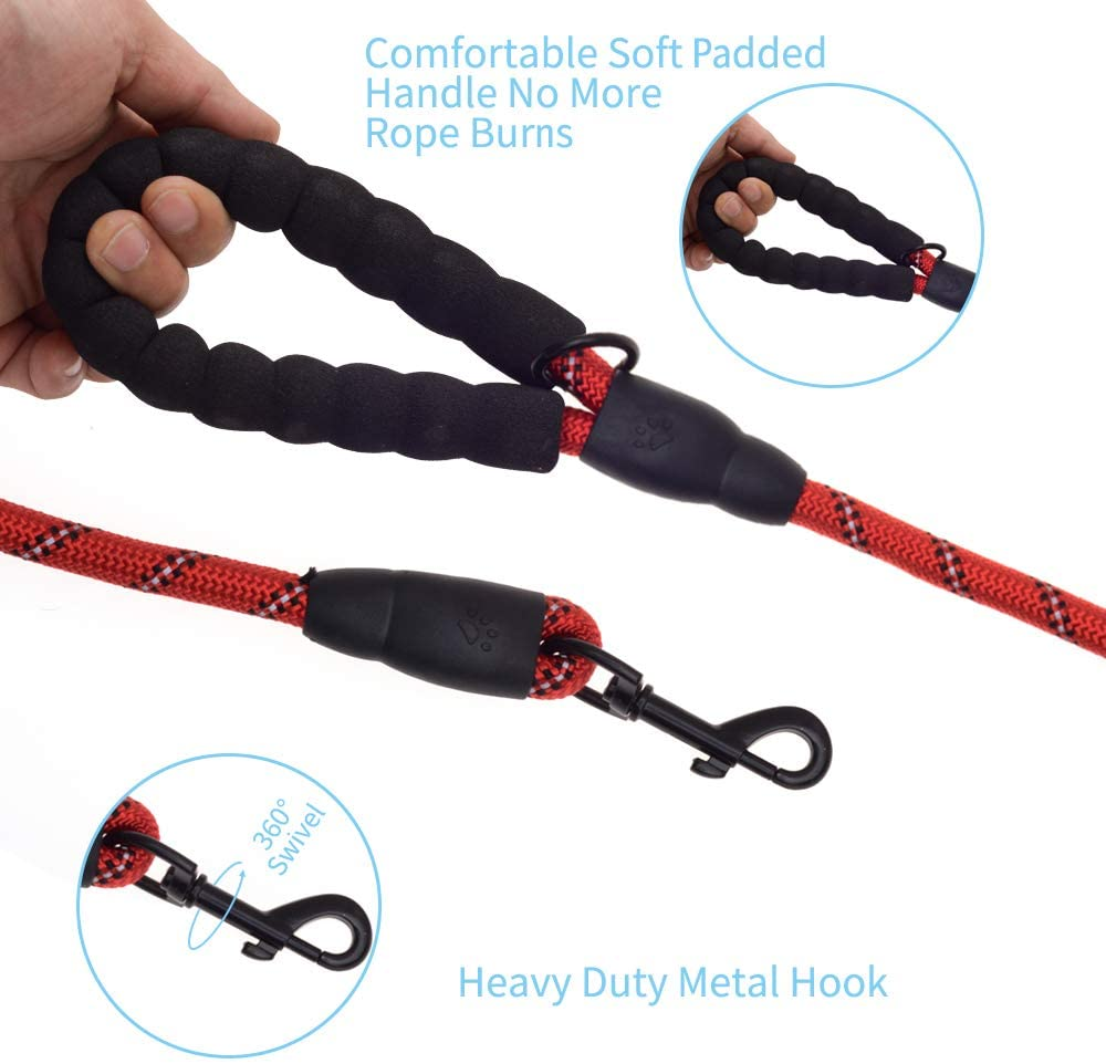 5 FT Thick Highly Reflective Dog Leash-Red