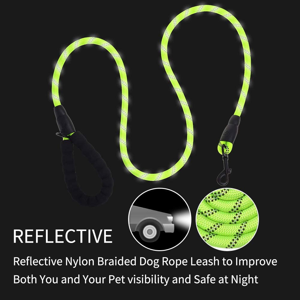 5 FT Thick Highly Reflective Dog Leash-Green