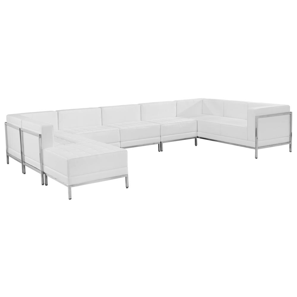 HERCULES Imagination Series Melrose White LeatherSoft U-Shape Sectional Configuration, 7 Pieces