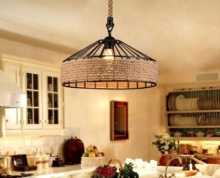 Industrial Hemp Rope Pendant Light Hanging Light Fixture Farmhouse lamp~1064