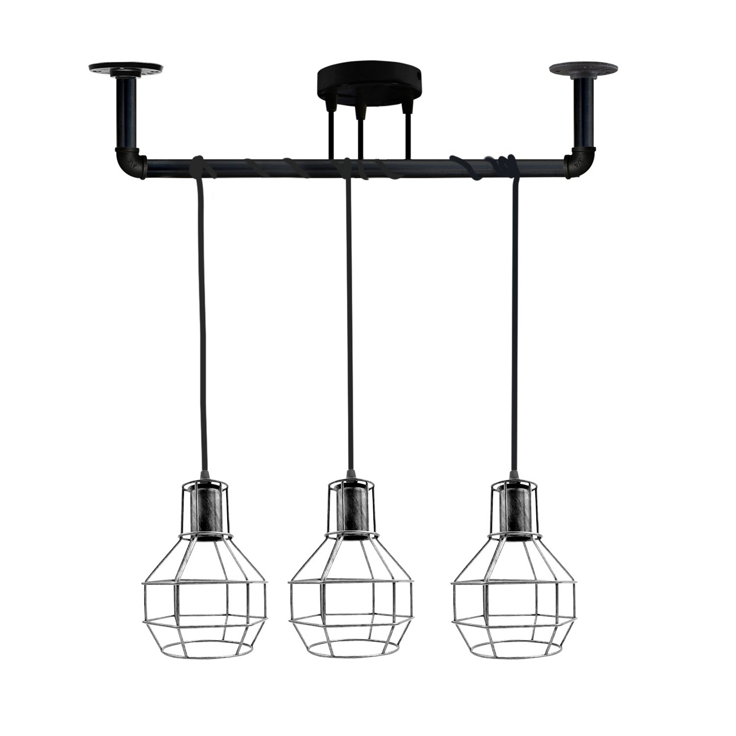 Industrial Modern Ceiling Black Pipe  3 head Metal Retro Loft Pendant vase cage ~3604