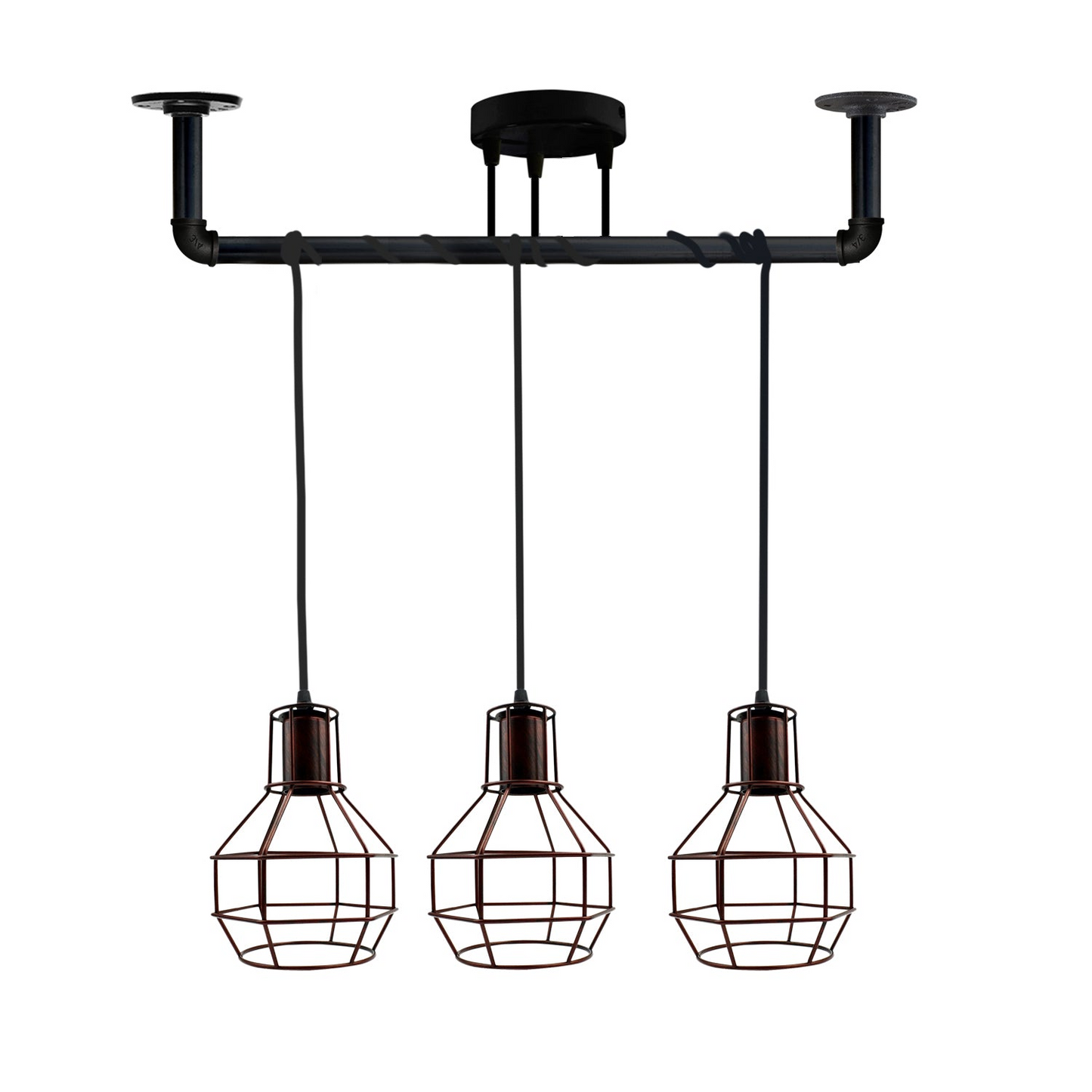 Industrial Modern Ceiling Black Pipe  3 head Metal Retro Loft Pendant vase cage ~3604