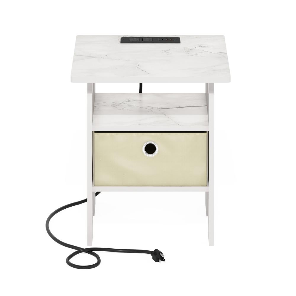 Andrey USB and Type-C Port Charging Station End Table, Marble White/Ivory