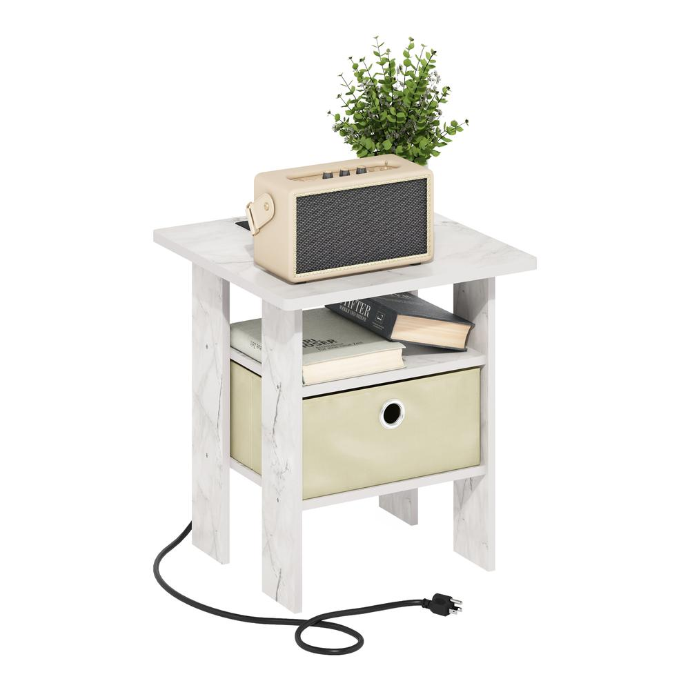 Andrey USB and Type-C Port Charging Station End Table, Marble White/Ivory