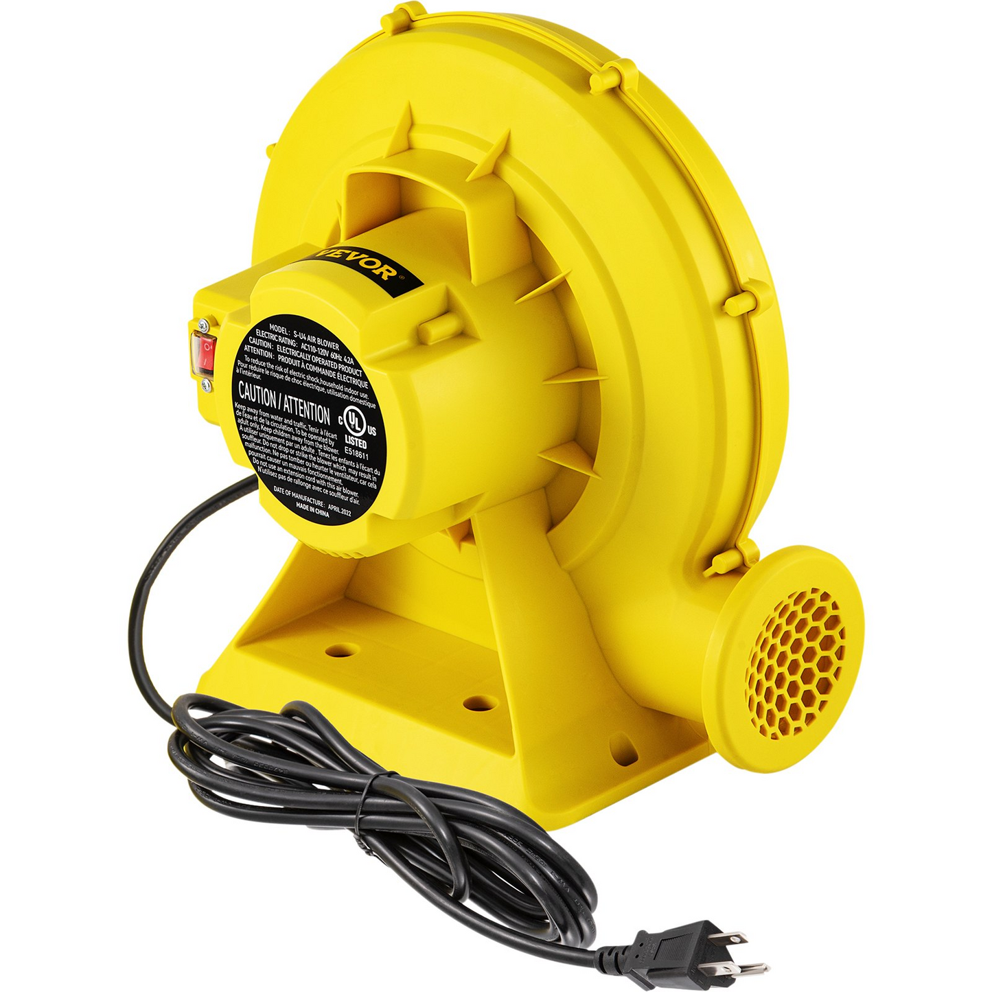 VEVOR Air Blower, 450W 0.6HP Inflatable Blower, Portable and Powerful Bounce House Blower, 1750Pa Commercial Air Blower Pump Fan, Used for Inflatable Bouncy Castle and Jump Slides, Yellow